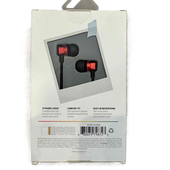 New Polaroid Metallic Dynamic Audio Comfort Fit Earbuds With Mic Red - Picture 2 of 3